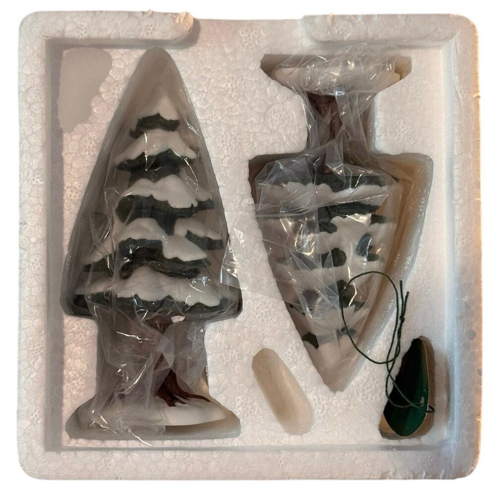 Vintage Department 56 Village Small Porcelain Pines Set of 2 Trees 5251-5 Boxed